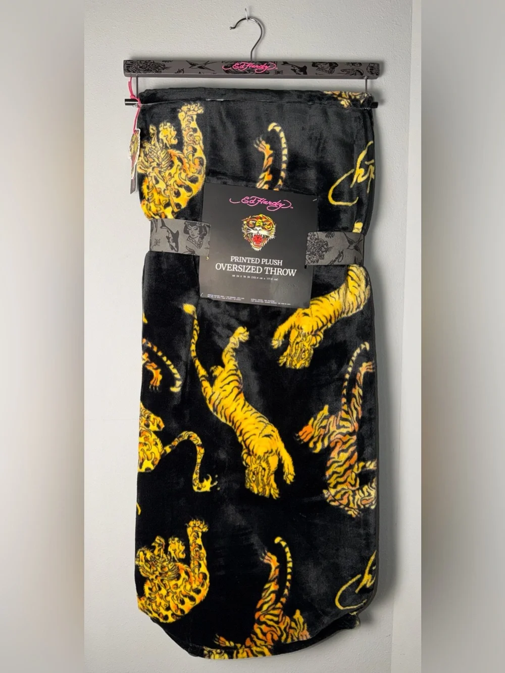 Ed Hardy Black & Yellow Tiger Print Kids Plush Throw